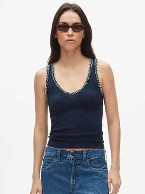 J. Crew Perfect rib V-neck tank top with hand-stitched trim - navy